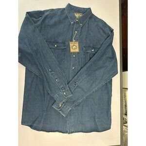 NWT BIT & BRIDLE Men's Denim Button Down Long Sleeve Collared Shirt Size LT